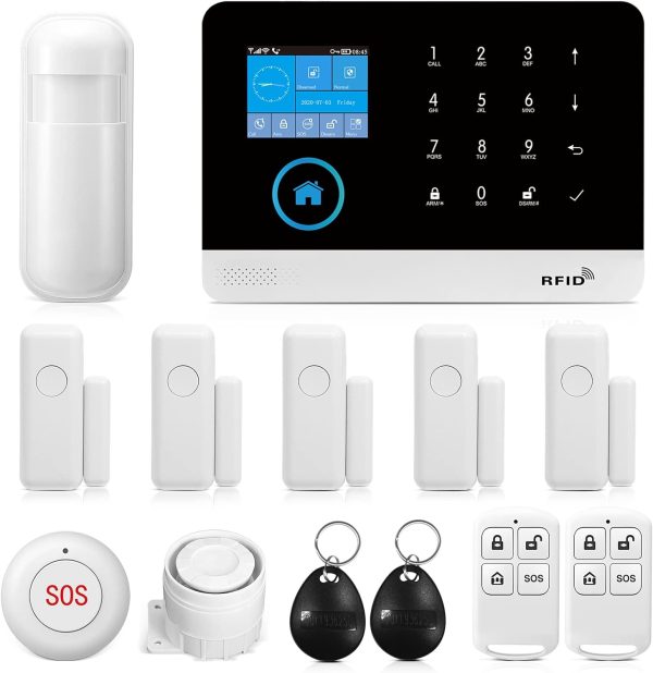 Wireless WiFi Smart Home Security DIY Alarm System with Motion Detector,Notifications with app,Door/Window Sensor, Siren,Compatible with Alexa,NO Monthly Fees