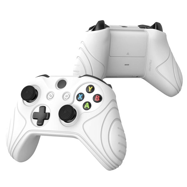 PlayVital Samurai Edition White Anti-Slip Controller Grip Silicone Skin for Xbox One X/S Controller, Ergonomic Soft Rubber Protective Case Cover for Xbox One S/X Controller with White Thumb Stick Caps - Image 5