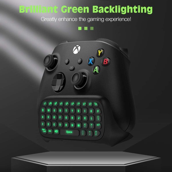 TiMOVO Green Backlight Keyboard for Xbox One, Xbox Series X/S,Wireless Chatpad Message KeyPad with Headset & Audio Jack,Mini Game Keyboard Fit Xbox One/One S/One Elite/2, 2.4G Receiver Included, Black - Image 3