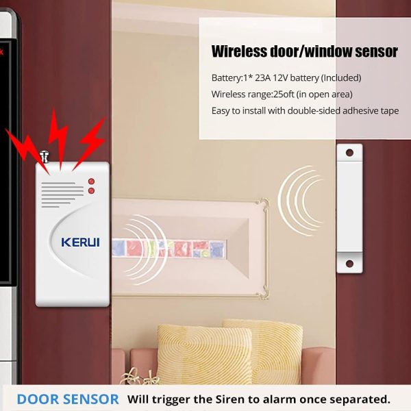 KERUI Standalone Home Office Shop Security Alarm System Kit,Wireless Loud Indoor/Outdoor Weatherproof Siren Horn with Remote Control and Door Contact Sensor,Motion Sensor,Up to 115db,NO WiFi/GSM/APP - Image 4