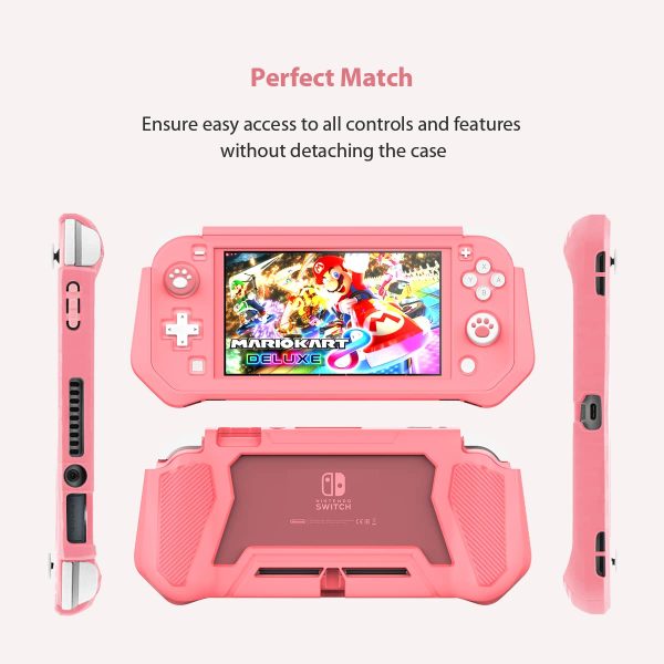 Switch Lite Case Protective Case for Nintendo Switch Lite, Compatible with Nintendo Switch Lite Screen Protector Cover Hand Grip Case with Detachable TPU+Built-in PC Screen + 2 Thumb Grip Caps, Pink - Image 2