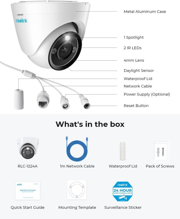 REOLINK 12MP PoE IP Camera Outdoor, 97° Wide Angle Dome Security Camera for Home Surveillance, Human/Vehicle/Pet Detection, 700lm Color Night Vision, 2 Way Talk, Up to 256GB microSD Card, RLC-1224A - Image 7