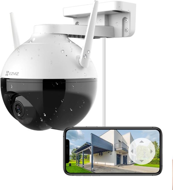 EZVIZ 360° Security Camera Outdoor, WiFi Camera for Home Security, Surveillance Camera, No Subscription with Motion Detection, Color Night Vision, Audio Pick-up, Waterproof, Alexa/Google, 256GB| C8C