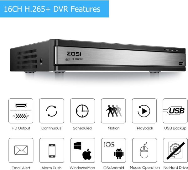 ZOSI H.265+ 1080P FHD 16 Channel DVR for Home Security Camera System with AI Human Vehicle Detection, Hybrid 4-in-1(Analog/AHD/TVI/CVI) Surveillance CCTV DVR Recorder, Remote Access, Email Alarm - Image 4