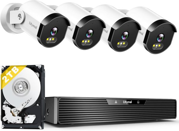 Home Security Camera System, 3K/5MP Wired 4-Cam Kit with AI Human/Vehicle Detection, Color Night Vision, 2-Way Audio, 4K 8CH NVR with 2TB HDD for 24/7 Recording, Remote Access, No Monthly Fee