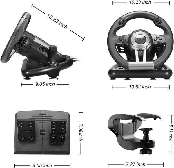 PXN V3II Gaming Steering Wheel with Pedal PC Steering Wheel 180 Degree racing Wheel for PC, PS3, PS4,Xbox One, Xbox Series X/S, N-Switch（Black） - Image 8