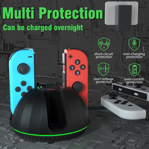 Controller Charging Dock for Nintendo Switch Joycon,Switch Joycon Charger Compatible with Switch OLED Joy Con,4 in 1 Joycon Charging Dock with LED Indication and Charger Cable - Image 3