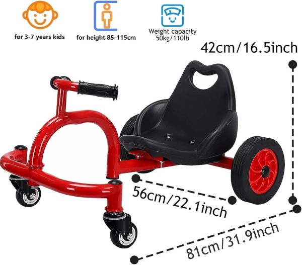 Drift Trike for Kids,Kids 4 Wheel Drift Tricycle,360 Degree Rotating Caster Trike,Carbon Steel Frame with Rubber Wheels Birthday Gifts for Girls, Boys,Red - Image 7