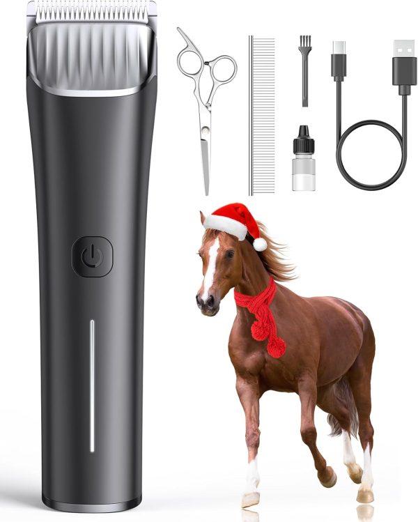 oneisall Horse Clippers,Low Noise Horse Trimmer Shaver Kit for Matted Long Hair,2 Speed Cordless Grooming Clippers for Horse