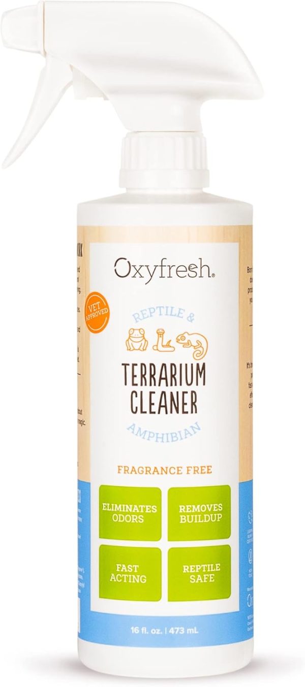 Oxyfresh Premium Terrarium Cleaner – Professional Amphibian & Reptile Terrarium Smell Eliminator – Safe & Quickly Removes Waste & Odors – Streak Free Glass – Bleach Free