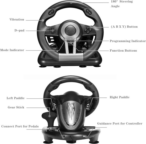 PXN V3II Gaming Steering Wheel with Pedal PC Steering Wheel 180 Degree racing Wheel for PC, PS3, PS4,Xbox One, Xbox Series X/S, N-Switch（Black） - Image 7