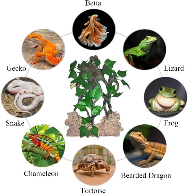 Hamiledyi Reptile Climbing Branch Leaves with Suction Cups Terrarium Plant Decoration Tank Accessories for Amphibian Lizard Bearded Dragons Gecko Snake - Image 6