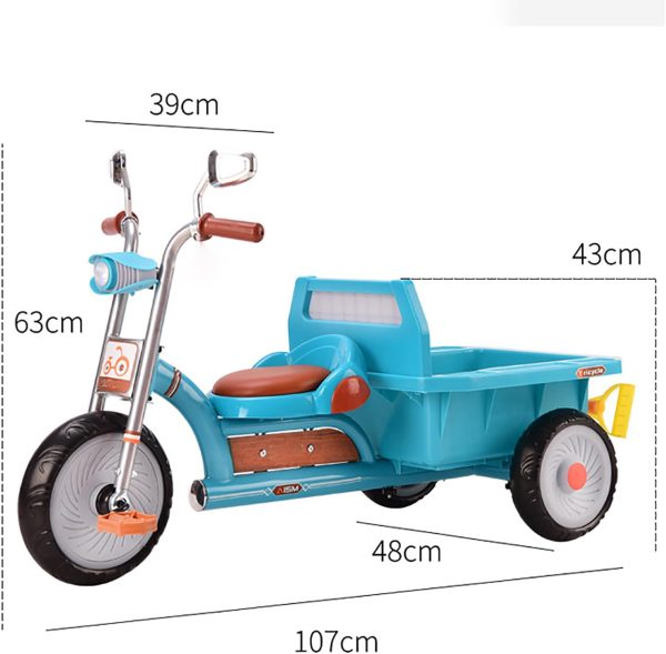 Children's Tricycle with Rear Bucket,Double Balance Bike,Baby Toy Bike with Music + Lights+Shovel,Multiple Fun Activities can Carry Things Tricycle,Blue - Image 7