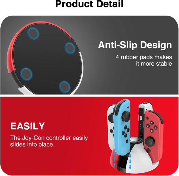 HEIYING Switch Controllers Charging Dock for Nintendo Switch/Switch OLED Joy-Con Controller, Switch Joy-Con Charging Dock with LED Indicator. - Image 6