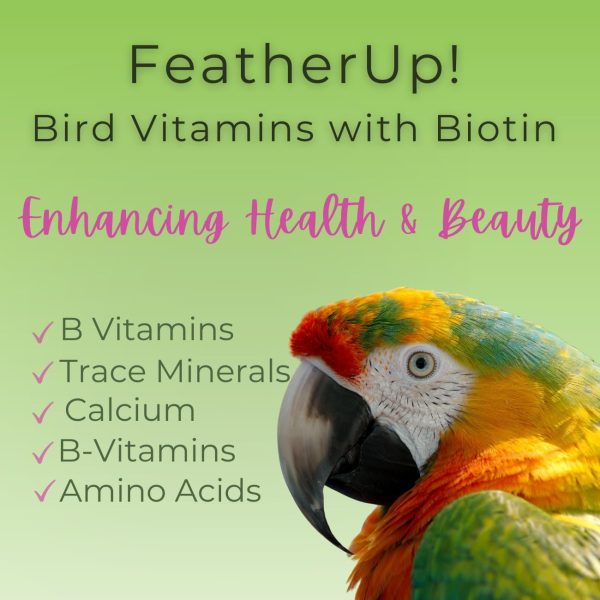 FeatherUp! Bird Vitamins with Biotin for Beautiful Plumage - Feather Growth Supplements for Parrots - 90 gm - 240 Servings - Image 5