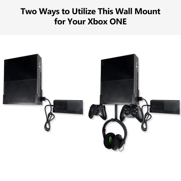 Wall Mount for Xbox One, Wall Mount Kit for Xbox One Original+Power Brick Mount, with Detachable Controller Holder & Headphone Hanger, Xbox One Stand - Image 4