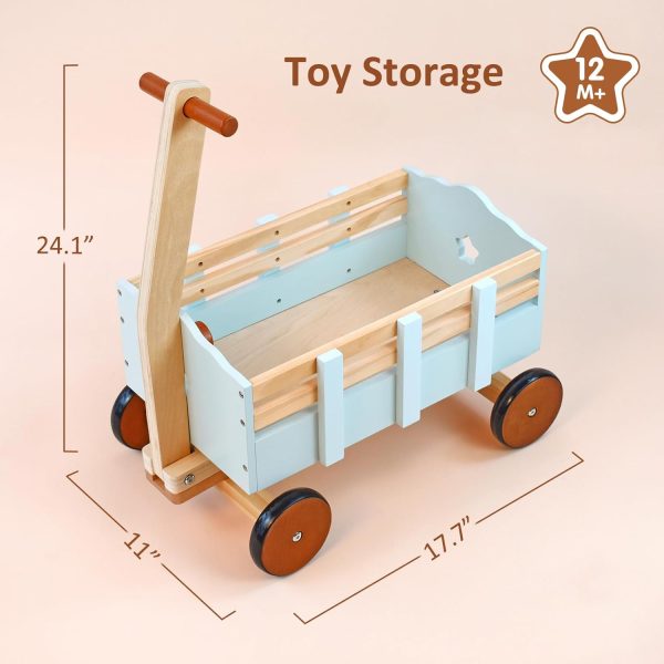 PairPear Kids Wagon Toy,Wooden Toys Cargo Walker Cart Wagon Stroller,Toddler Push and Pull Baby Walker Gift for Babies Boys and Girls - Image 6