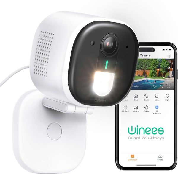 winees Security Cameras Outdoor, Wired 2K Wi-Fi Cameras for Home Security, 2.4G Indoor Camera, Human/Pet AI Detection, Color Night Vision, 2-Way Audio, Support Cloud/128G SD Card Storage