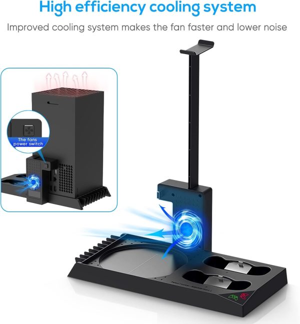 MENEEA Cooling Fan & Charging Stand for Xbox Series X Console and Controller,Vertical Cooler System Dual Charger Station Dock Accessories Kit with 2 x 1400mAh Rechargeable Battery (Black) - Image 6