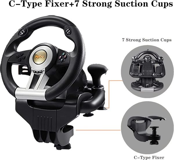 PXN V3II Gaming Steering Wheel with Pedal PC Steering Wheel 180 Degree racing Wheel for PC, PS3, PS4,Xbox One, Xbox Series X/S, N-Switch（Black） - Image 6