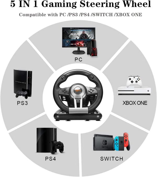 PXN V3II Gaming Steering Wheel with Pedal PC Steering Wheel 180 Degree racing Wheel for PC, PS3, PS4,Xbox One, Xbox Series X/S, N-Switch（Black） - Image 2