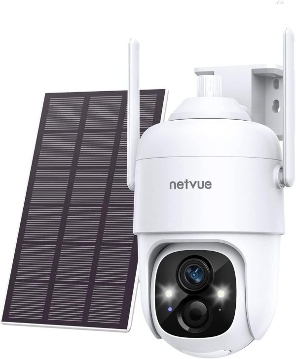 NETVUE Solar Security Cameras Wireless Outdoor 3MP Camera 2.4G WiFi 360° View PTZ. Strobe Light/Spotlight Home Security System with Motion Detection and Siren, Two-Way Audio, Color Night Vision