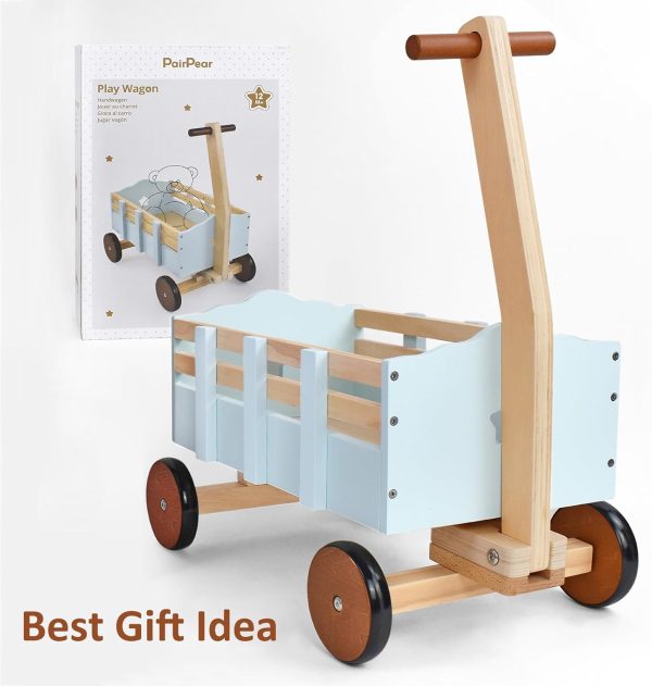 PairPear Kids Wagon Toy,Wooden Toys Cargo Walker Cart Wagon Stroller,Toddler Push and Pull Baby Walker Gift for Babies Boys and Girls - Image 7