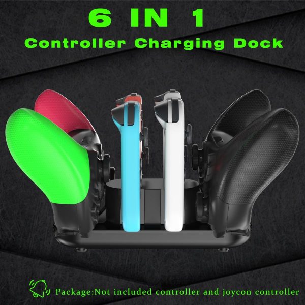 Switch Controller Charger for Nintendo Switch,6 in 1 Controller Charging Dock Compatible with Joy Con and Pro Controller,Joycon Charger with LED Indicator and Charger Cable - Image 6