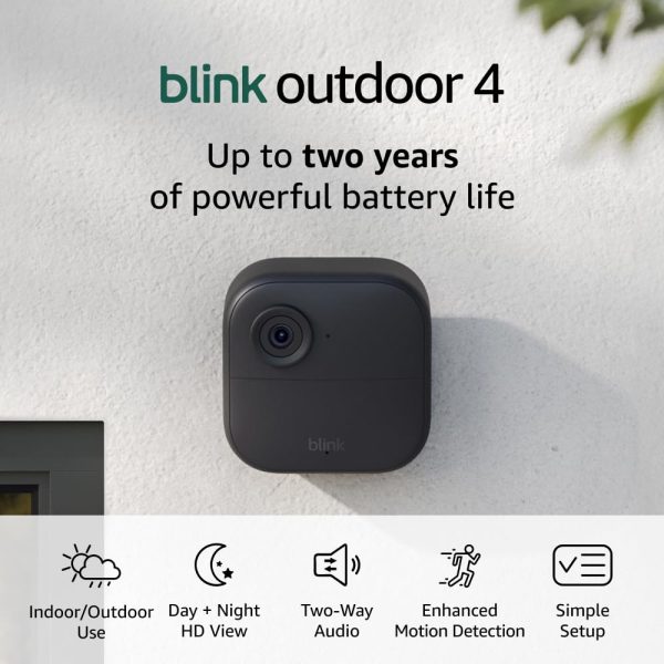 Certified Refurbished Blink Outdoor 4 (4th Gen) – Wire-free smart security camera, two-year battery life, two-way audio, HD live view, enhanced motion detection, Works with Alexa – 2 camera system