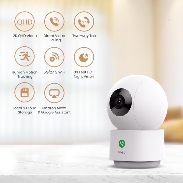 AOSU 2K Security Camera Indoor, Baby Monitor Pet Camera 360-Degree for Home Security,Camera with 5/2.4 GHz Wi-Fi Router, One-Touch Call, Smart Motion Tracking, IR Night Vision, Compatible with Alexa - Image 6