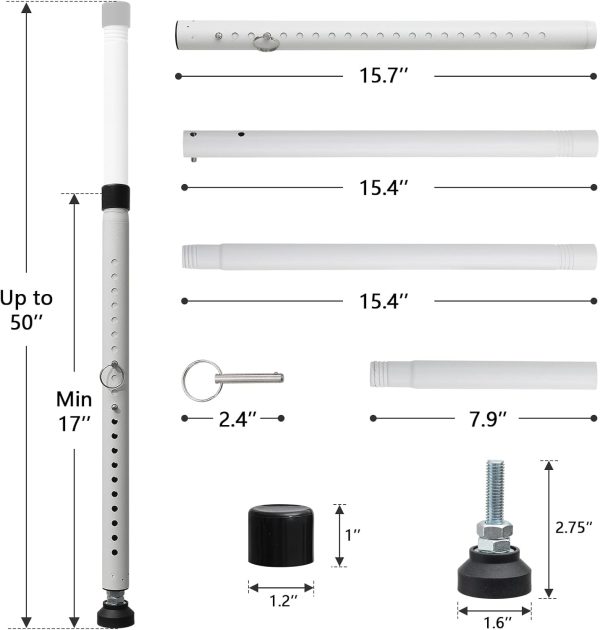 DIIG Sliding Door Security Bar，17.7-50.5inch Adjustable Locking Window Safety Bar with Rubber Tips,Diameter 1inch Window Security Bar for Home Apartment （White） - Image 7