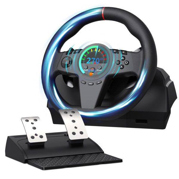 HQFYH PC Racing Wheel, Universal Usb Steering Wheel Car Driving Sim 270 Degree Racing Wheel with Pedals for PS3, PS4, Xbox One, Xbox Series X|S, Switch