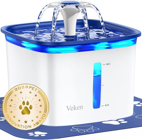 Veken 95oz/2.8L Pet Fountain, Automatic Cat Water Fountain Dog Water Dispenser with Replacement Filters for Cats, Dogs, Multiple Pets (Blue, Plastic)