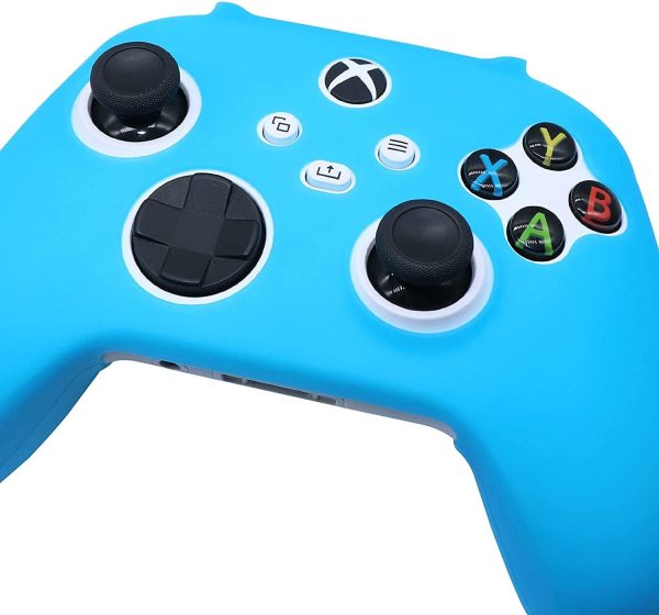 Blue Silicone Cover Skin for Xbox Series X/S Controller Glow in The Dark Anti-Slip Soft Rubber Case Protector Accessories Set with 8 Glow in The Dark Thumb Grips Caps + 2 Cute Cat Paw Caps. - Image 4