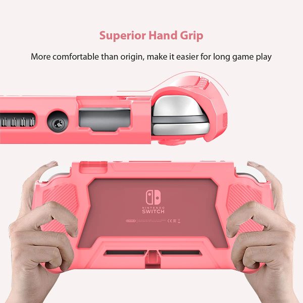 Switch Lite Case Protective Case for Nintendo Switch Lite, Compatible with Nintendo Switch Lite Screen Protector Cover Hand Grip Case with Detachable TPU+Built-in PC Screen + 2 Thumb Grip Caps, Pink - Image 4