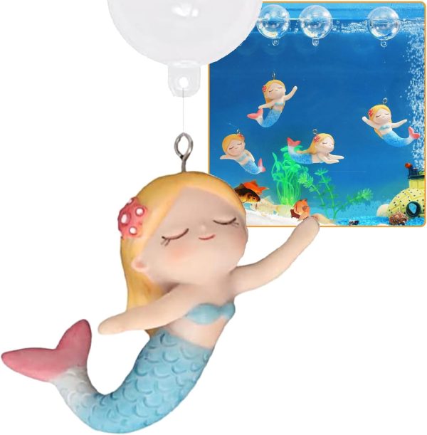 Floating Mermaid Fish Tank Decor, Cartoon Aquarium Decorations for Aquatic Pets to Play Resin Aquarium Ornaments Suitable for All Kinds of Fish Tank