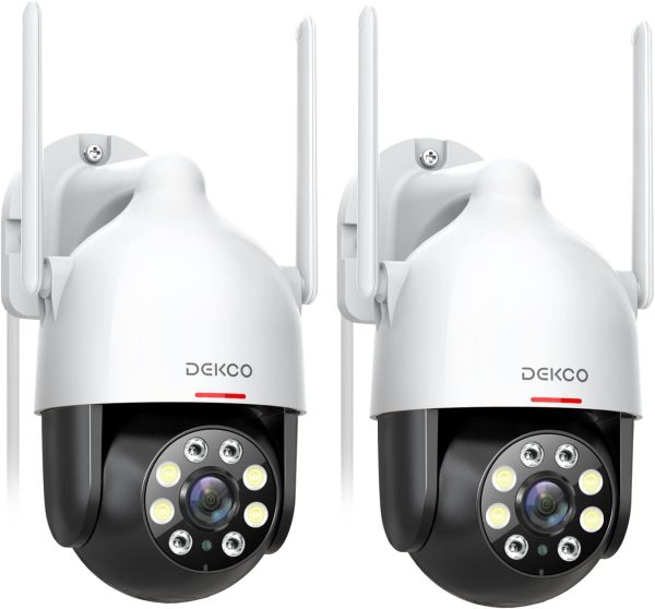 DEKCO 2K Security Camera Outdoor 2Packs, WiFi Outdoor Security Cameras Pan-Tilt 360° View, 3MP Surveillance Cameras with Motion Detection and Siren, 2-Way Audio, Full Color Night Vision, Waterproof