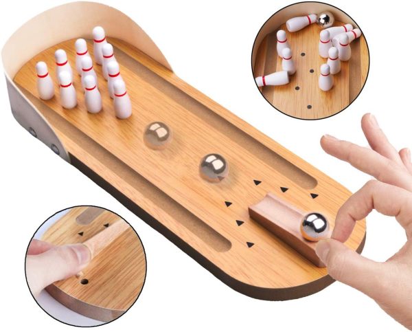 Table Top Mini Bowling Game Set-Tabletop Wooden Board Mini Arcade Desktop Tiny Bowling Shooting Alley Office Desk Stress Relief Gadgets Small Finger Toys Fun Gag Gifts for MenWomen Kids Teens Boys - Image 3