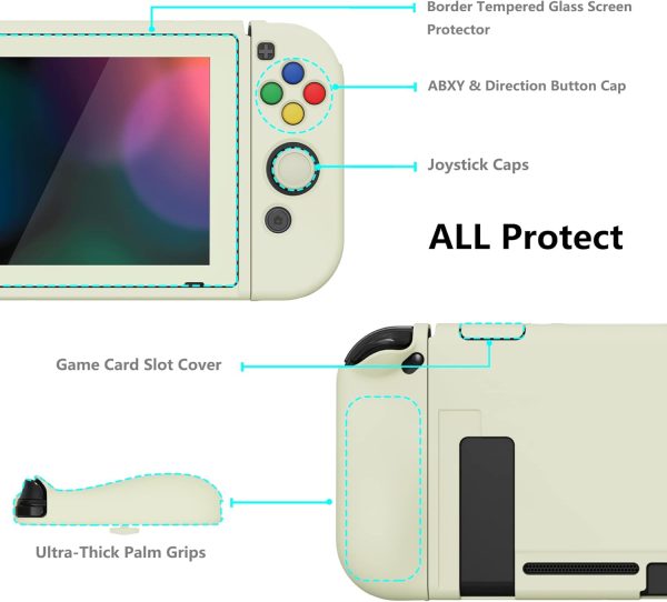 PlayVital ZealProtect Soft Protective Case for Nintendo Switch, Flexible Cover Protector for Switch with Tempered Glass Screen Protector & Thumb Grip Caps & ABXY Direction Button Caps - Antique Yellow - Image 5