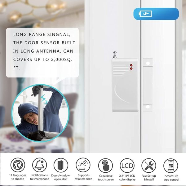 WiFi and GSM Home Security Alarm System, Door/Window Sensor (x10) Motion Detector (x1) with Smart Life and Tuya App Alert, Works with Google Assistant and Alexa - Image 4