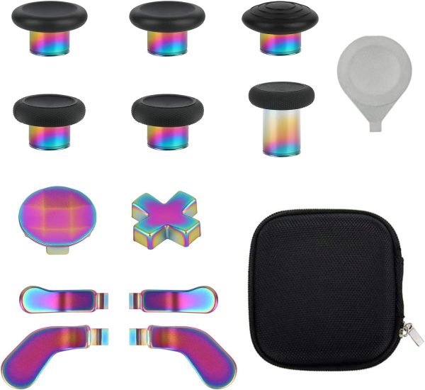 13 in 1 Metal Thumbsticks for Xbox One Elite Series 2 Controller, Elite Series 2 Core Controller Gaming Accessory Parts, Metal Mod 6 Swap Joysticks, 4 Paddles, 2 D-Pads, 1 Tool(Multi-Colored)