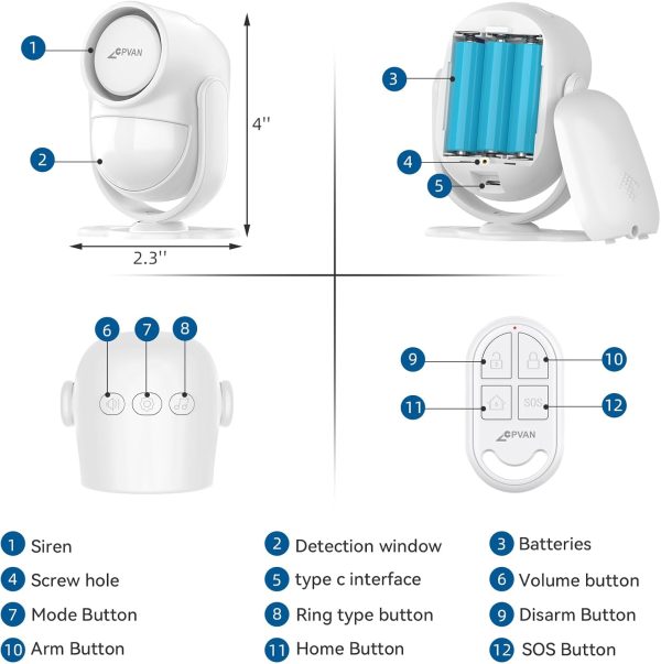 CPVAN Home Alarm System, WiFi PIR Motion Sensor Alarm, Wireless DIY Smart Door/Window Alarm for Home Security with Phone APP Alert 9 Pieces-Kit (Indoor PIR Alarm Host, 6 Door Sensors, 2 Remotes) - Image 9