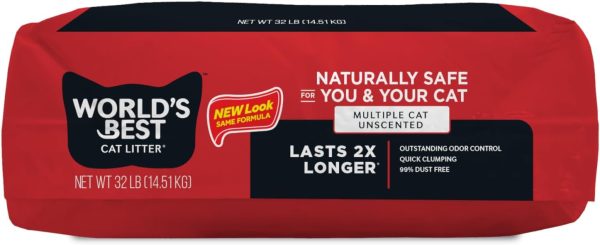 World's Best Cat Litter Multiple Cat Unscented, 32-Pounds - Natural Ingredients, Quick Clumping, Flushable, 99% Dust Free & Made in USA - Long-Lasting Odor Control & Easy Scooping - Image 9