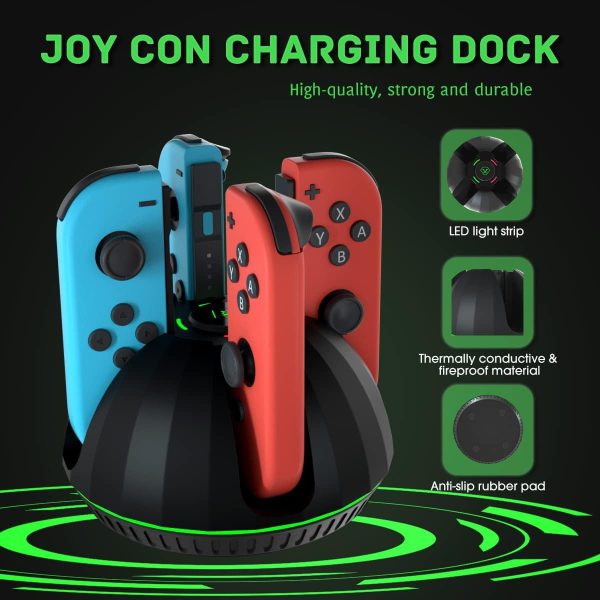 Controller Charging Dock for Nintendo Switch Joycon,Switch Joycon Charger Compatible with Switch OLED Joy Con,4 in 1 Joycon Charging Dock with LED Indication and Charger Cable - Image 6