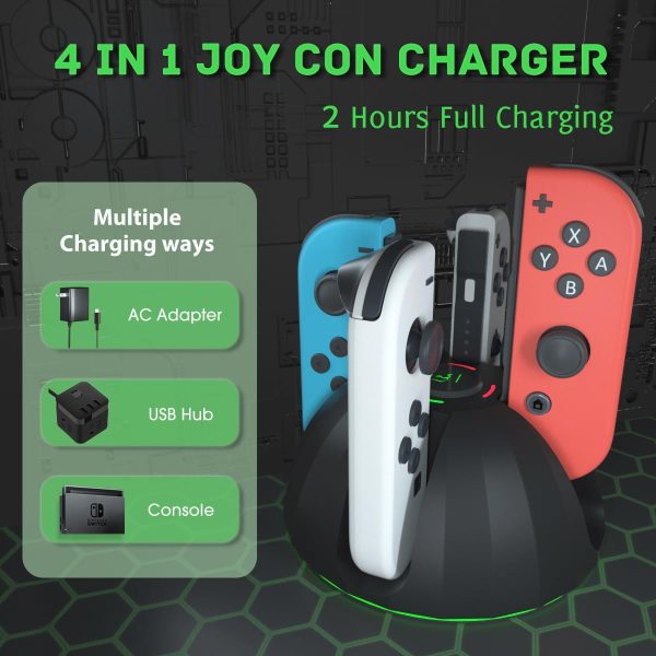 Controller Charging Dock for Nintendo Switch Joycon,Switch Joycon Charger Compatible with Switch OLED Joy Con,4 in 1 Joycon Charging Dock with LED Indication and Charger Cable - Image 5