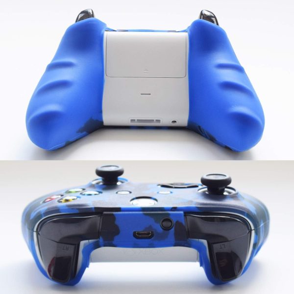 Hikfly Silicone Gel Controller Cover Skin Protector Kits for Xbox One Controller Video Games(1 x Controller Camouflage cover with 8 x Thumb Grip Caps)(Blue) - Image 3