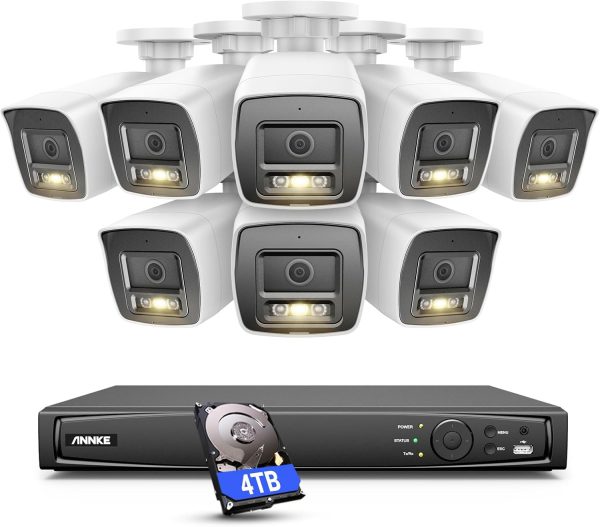 ANNKE 12MP Security Camera System, 16CH NVR Recorder with AI Motion Detection, 8X 12MP IP PoE Cams with Color Night Vision, Built-in Mic, Compatible with Alexa for Home Business Surveillance, 4TB HDD