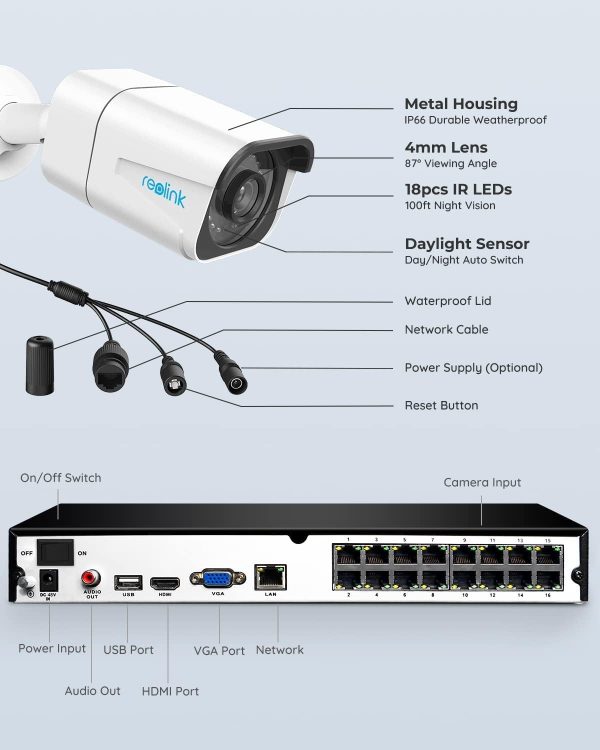 REOLINK 4K Security Camera System, RLK16-800B8 8pcs H.265 PoE Wired with Person Vehicle Detection, 8MP/4K 16CH NVR with 4TB HDD for 24-7 Recording - Image 7