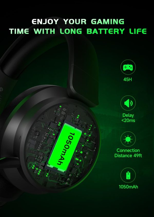 RYR Wireless Gaming Headset for Xbox Series X|S, Xbox One, PS5, PS4, Mac, Bluetooth 5.3, 3D Surround Sound, Rotatable Earmuffs, Gaming Headphones with Noise Canceling Microphones-Black - Image 5