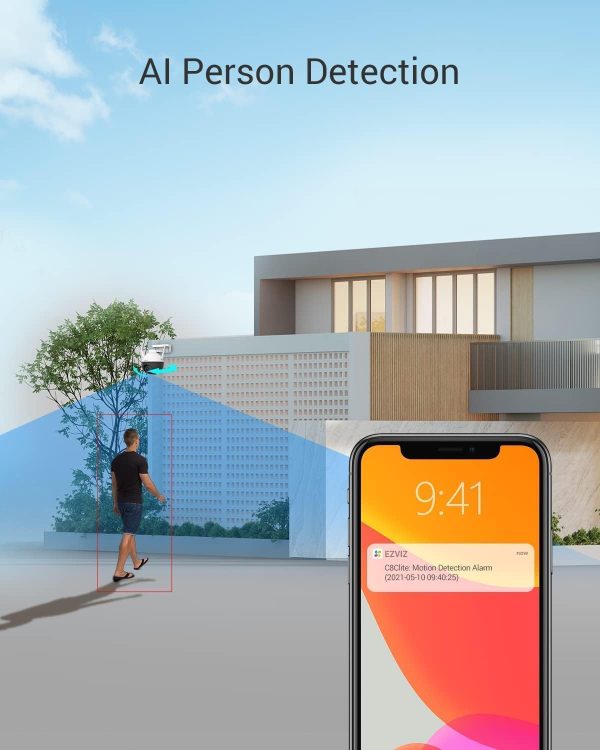 EZVIZ 360° Security Camera Outdoor, WiFi Camera for Home Security, Surveillance Camera, No Subscription with Motion Detection, Color Night Vision, Audio Pick-up, Waterproof, Alexa/Google, 256GB| C8C - Image 4